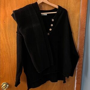 Free People Beach Black Knit Button Henley Sweater set - Women